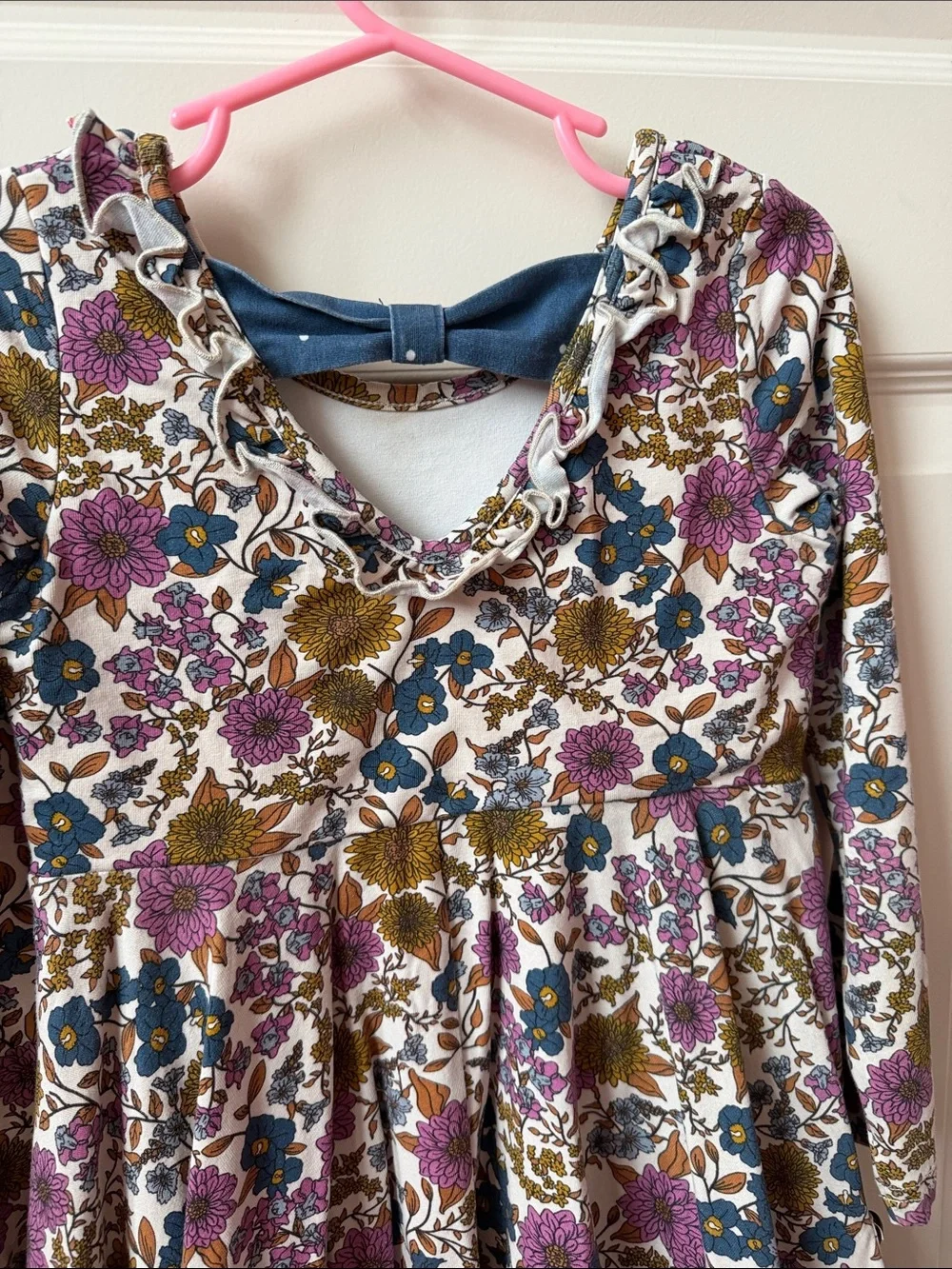cheeky plum Cream Floral Long-Sleeve Dress with Purple & Blue